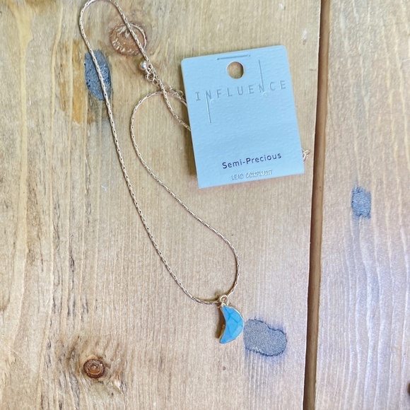 Crescent Moon Necklace Semi-Precious Stone NEW Blue - Picture 3 of 5